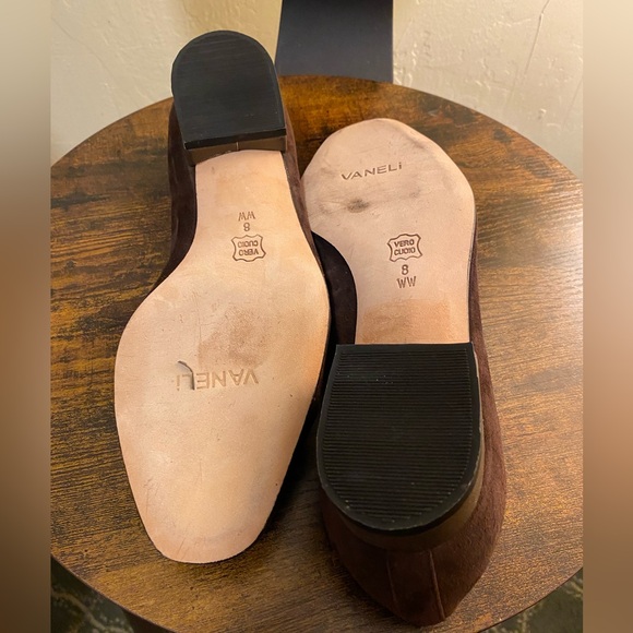 Vaneli Brown Suede Flats, Capped Toe - Picture 2 of 9
